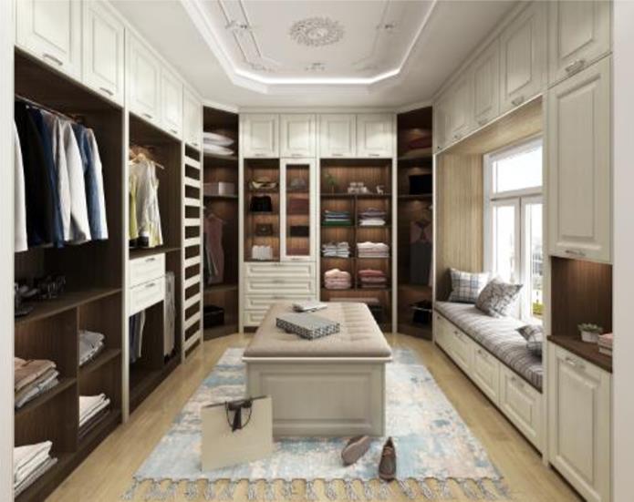 全鋁衣帽間-02（風(fēng)格：簡歐；顏色：胡桃白橡）