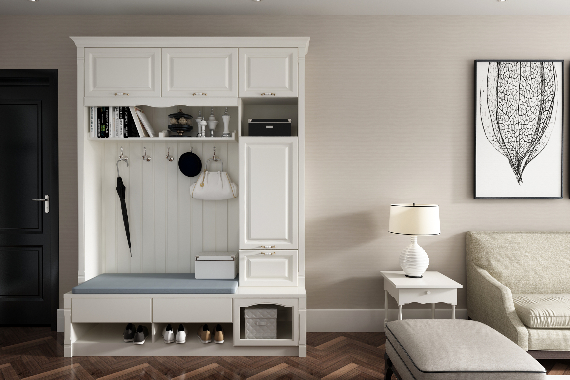 全鋁鞋柜-02（風(fēng)格：簡(jiǎn)歐；顏色：暖白）