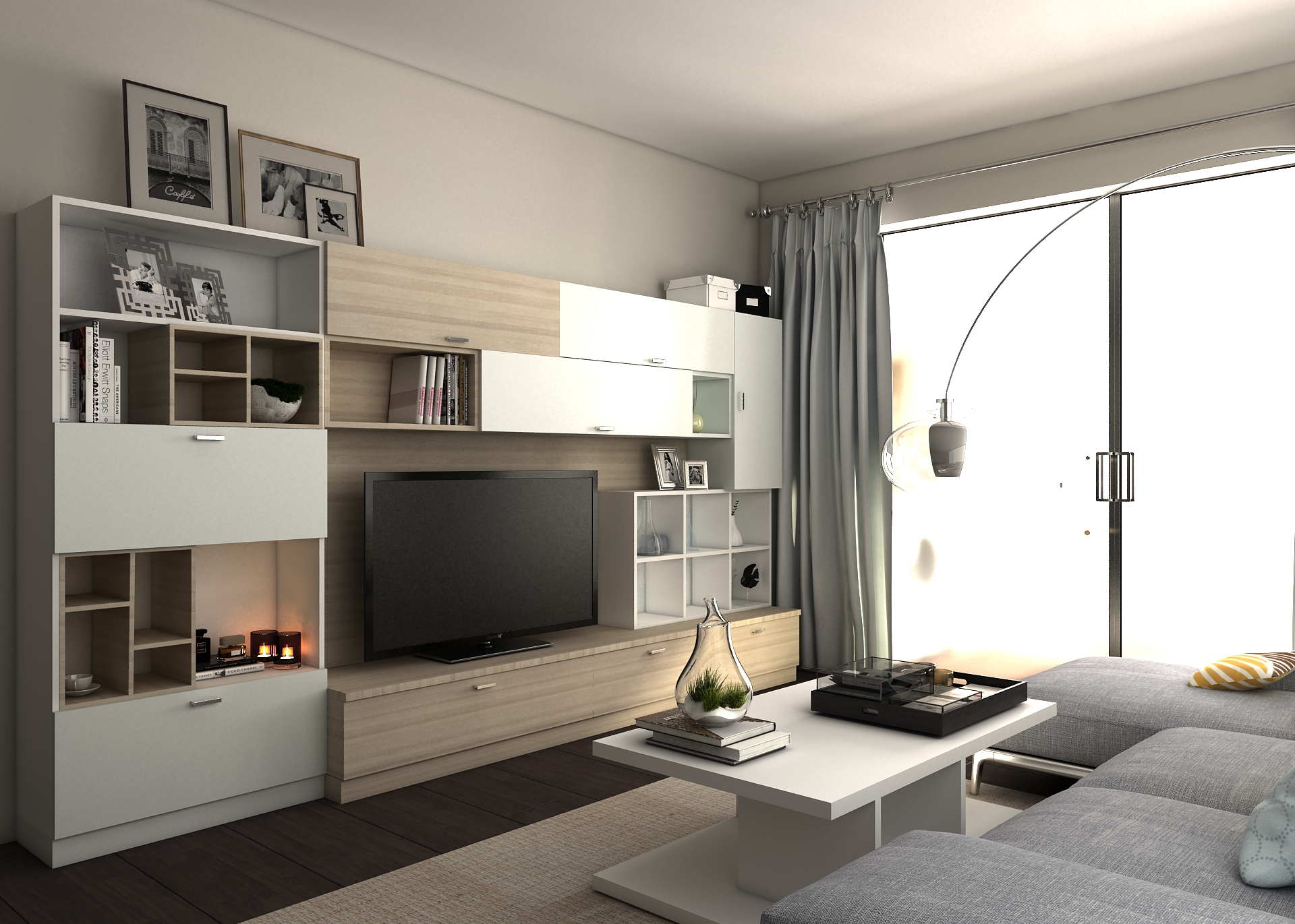 全鋁電視柜-02（風(fēng)格：現(xiàn)代；顏色：橡木暖白）